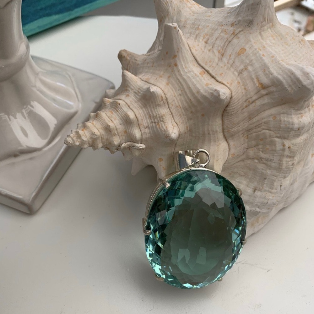 Aqua quartz  semiprecious gemstone pendant